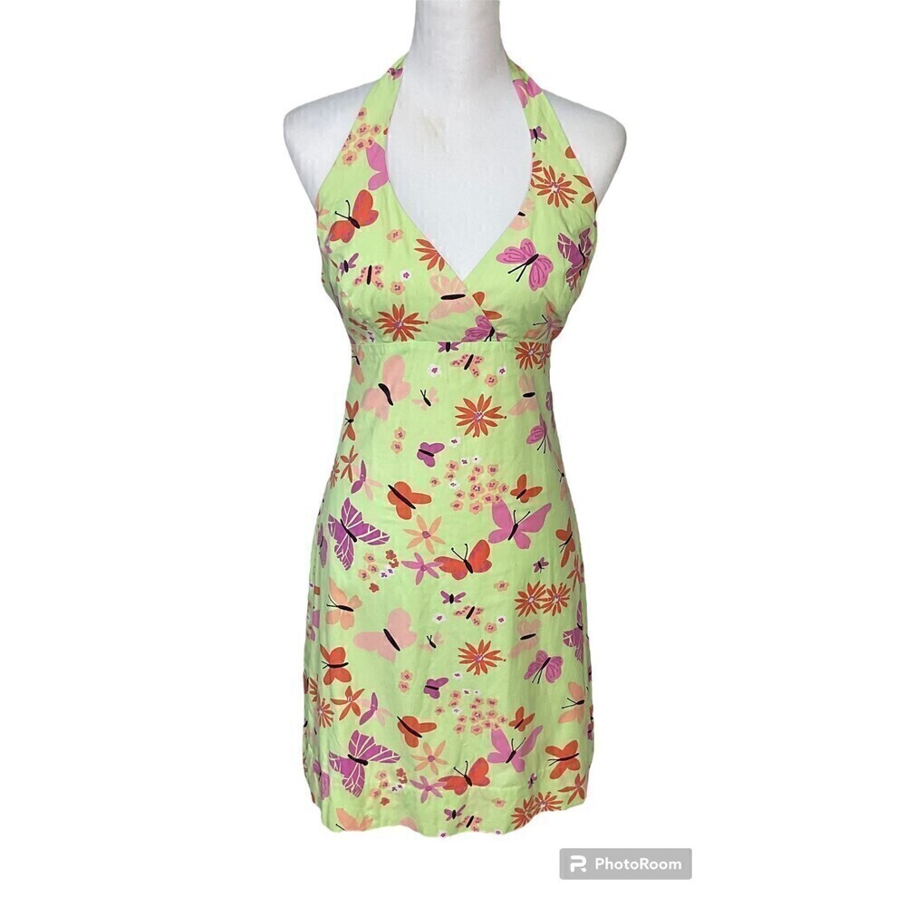 Lilly Pulitzer Womens Size 4 Dress Green Pink Butterfly Summer Halter Mini‎ R2